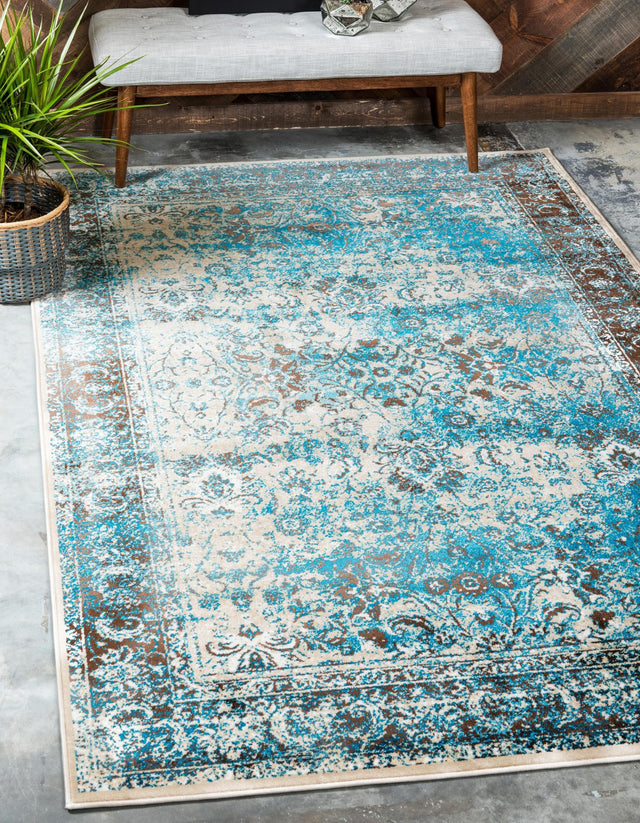 Ivory and Blue 2' x 3' 1 Imperial Rectangle Area Rug 100% Polypropylene With Cotton Backing Traditional Vintage Distressed Design Carpet for Sale at Rug Engine
