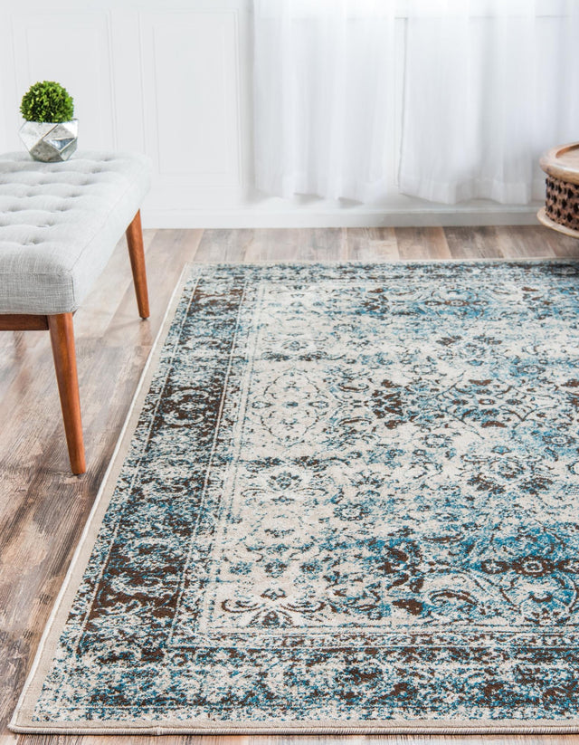 Ivory and Blue 2' x 3' 1 Imperial Rectangle Area Rug 100% Polypropylene With Cotton Backing Traditional Vintage Distressed Design Carpet for Sale at Rug Engine