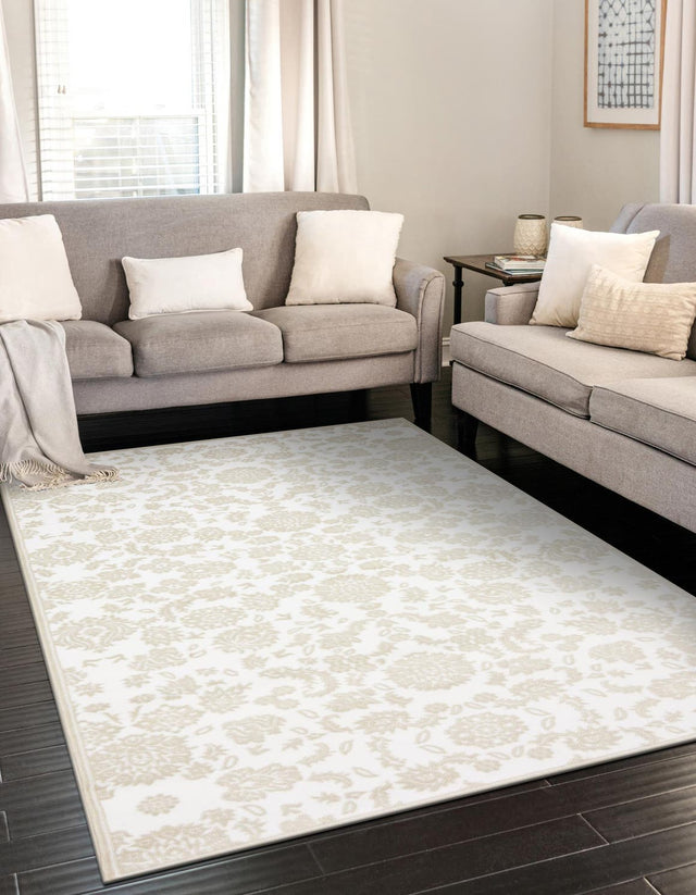 White Brown 5' x 8' Rushmore Rectangle Area Rug