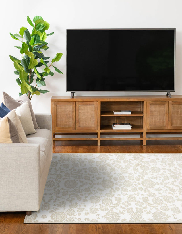 White Brown 5' x 8' Rushmore Rectangle Area Rug