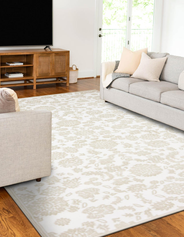 White Brown 5' x 8' Rushmore Rectangle Area Rug