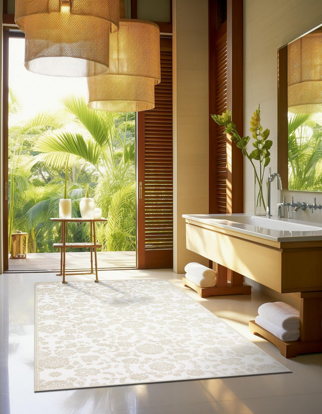 White Brown 5' x 8' Rushmore Rectangle Area Rug