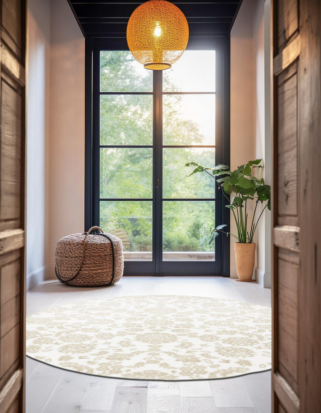 White Brown 5' x 5' Rushmore Round Area Rug 55% Polypropylene & 45% Polyester Durable Quality Carpet for Indoor Home Decorating for Sale at Rug Engine