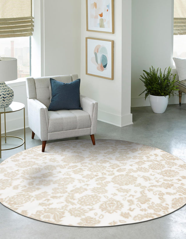 White Brown 5' x 5' Rushmore Round Area Rug 55% Polypropylene & 45% Polyester Durable Quality Carpet for Indoor Home Decorating for Sale at Rug Engine