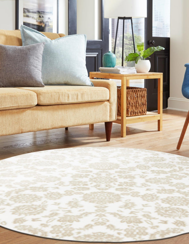 White Brown 5' x 5' Rushmore Round Area Rug 55% Polypropylene & 45% Polyester Durable Quality Carpet for Indoor Home Decorating for Sale at Rug Engine