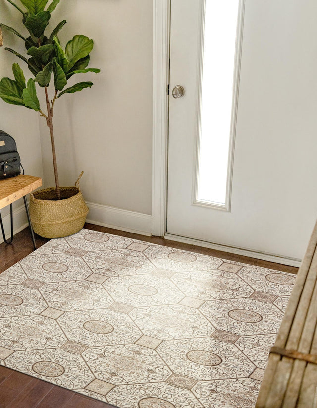Cream 8' x 8' Rushmore Square Area Rug 55% Polypropylene & 45% Polyester Durable Quality Carpet for Indoor Home Decorating for Sale at Rug Engine