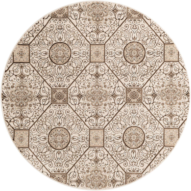 Cream 5' 1 x 5' 1 Rushmore Round Area Rug 55% Polypropylene & 45% Polyester Durable Quality Carpet for Indoor Home Decorating for Sale at Rug Engine