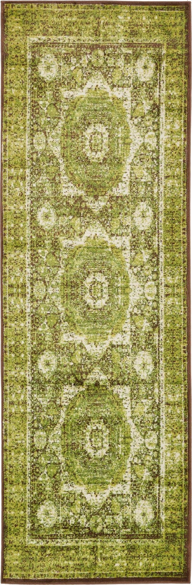 Light Green 3' x 9' 10 Imperial Runner Area Rug 100% Polypropylene With Cotton Backing Traditional Vintage Distressed Design Carpet for Sale at Rug Engine