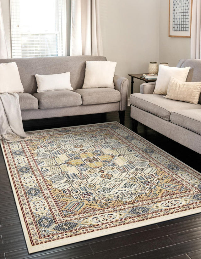Ivory 7' 10 x 10' Narenj Rectangle Area Rug 85% Polypropylene & 15% Polyester Traditional Classic Carpet for Living, Dining, Bedrooms, Office for Sale at Rug Engine