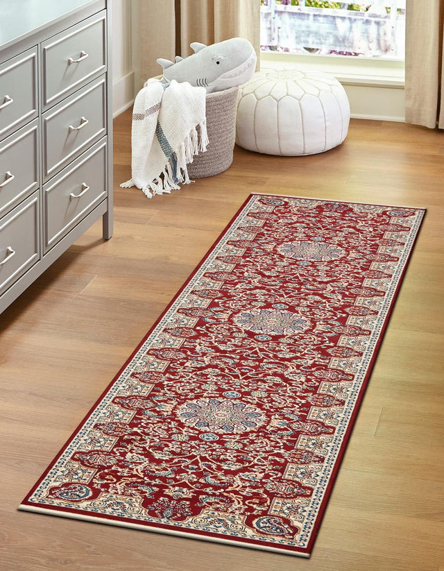 Burgundy 2' 11 x 13' 1 Narenj Runner Area Rug 85% Polypropylene & 15% Polyester Traditional Classic Carpet for Living, Dining, Bedrooms, Office for Sale at Rug Engine