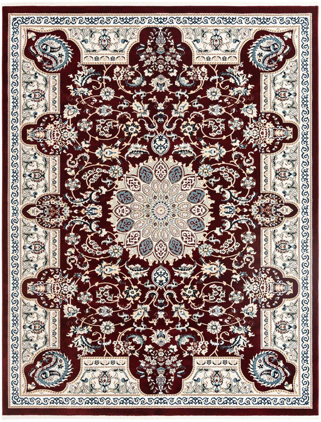 Burgundy 7' 10 x 10' Narenj Rectangle Area Rug 85% Polypropylene & 15% Polyester Traditional Classic Carpet for Living, Dining, Bedrooms, Office for Sale at Rug Engine