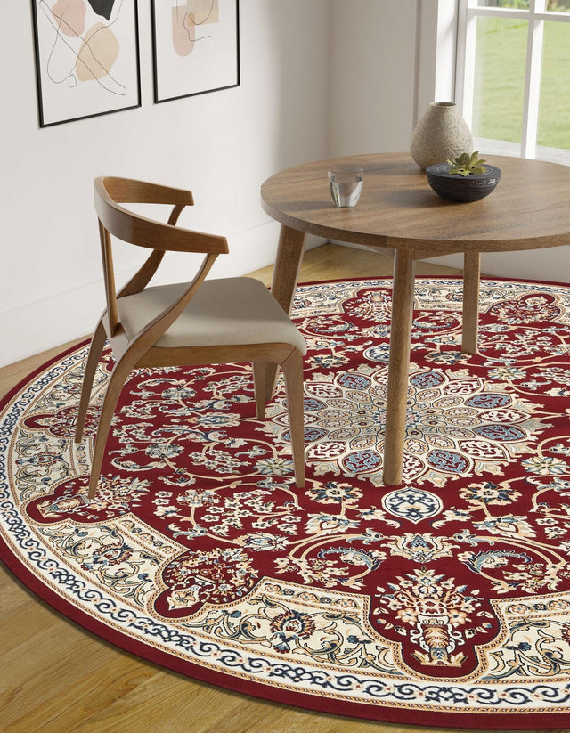 Burgundy 10' x 10' Narenj Round Area Rug 85% Polypropylene & 15% Polyester Traditional Classic Carpet for Living, Dining, Bedrooms, Office for Sale at Rug Engine