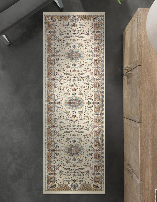 Ivory 3' x 13' 1 Narenj Runner Area Rug 85% Polypropylene & 15% Polyester Traditional Classic Carpet for Living, Dining, Bedrooms, Office for Sale at Rug Engine
