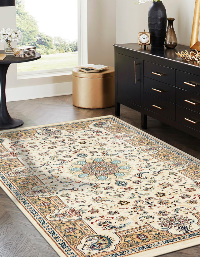 Ivory 3' x 5' 1 Narenj Rectangle Area Rug 85% Polypropylene & 15% Polyester Traditional Classic Carpet for Living, Dining, Bedrooms, Office for Sale at Rug Engine