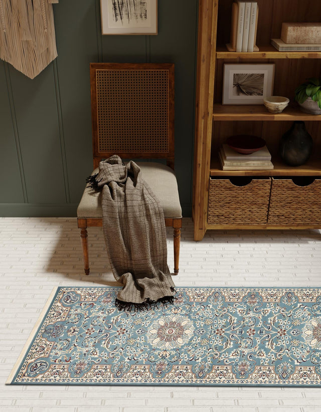 Blue 2' 11 x 13' 1 Narenj Runner Area Rug 85% Polypropylene & 15% Polyester Traditional Classic Carpet for Living, Dining, Bedrooms, Office for Sale at Rug Engine
