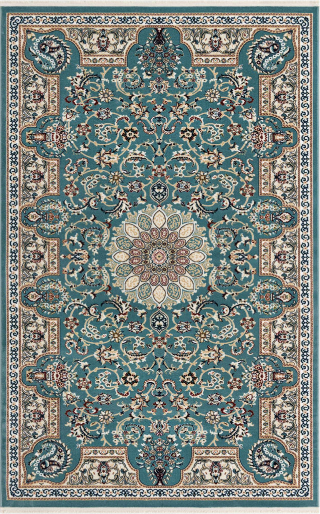 Blue 5' 3 x 8' Narenj Rectangle Area Rug 85% Polypropylene & 15% Polyester Traditional Classic Carpet for Living, Dining, Bedrooms, Office for Sale at Rug Engine