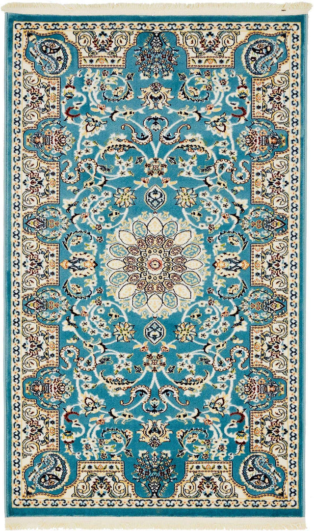 Blue 3' 1 x 5' 3 Narenj Rectangle Area Rug 85% Polypropylene & 15% Polyester Traditional Classic Carpet for Living, Dining, Bedrooms, Office for Sale at Rug Engine