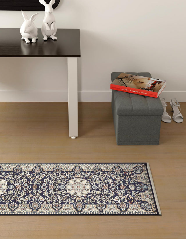 Navy Blue 3' x 13' 1 Narenj Runner Area Rug 85% Polypropylene & 15% Polyester Traditional Classic Carpet for Living, Dining, Bedrooms, Office for Sale at Rug Engine