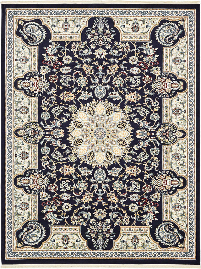 Navy Blue 7' 10 x 10' Narenj Rectangle Area Rug 85% Polypropylene & 15% Polyester Traditional Classic Carpet for Living, Dining, Bedrooms, Office for Sale at Rug Engine