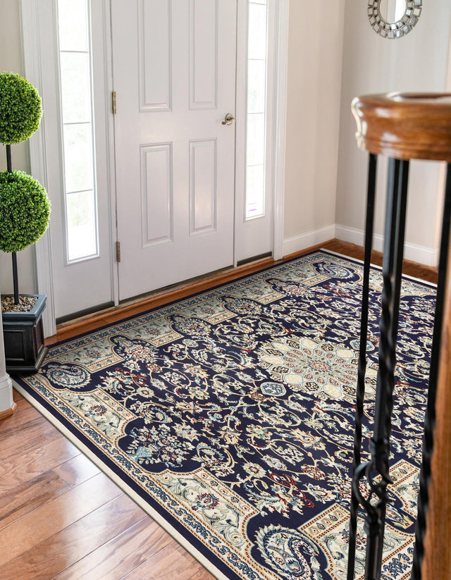 Navy Blue 3' x 5' 1 Narenj Rectangle Area Rug 85% Polypropylene & 15% Polyester Traditional Classic Carpet for Living, Dining, Bedrooms, Office for Sale at Rug Engine