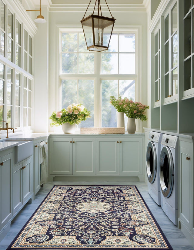 Navy Blue 3' x 5' 1 Narenj Rectangle Area Rug 85% Polypropylene & 15% Polyester Traditional Classic Carpet for Living, Dining, Bedrooms, Office for Sale at Rug Engine