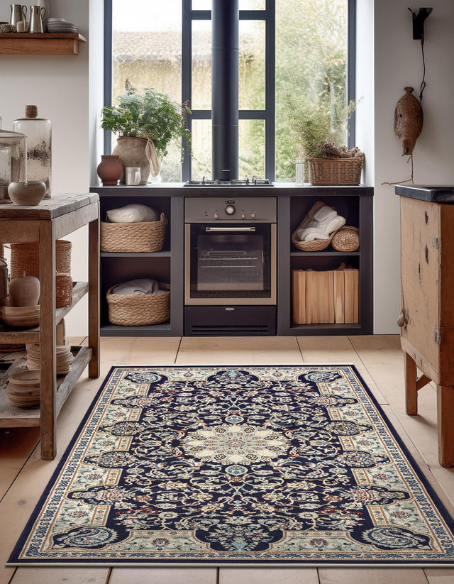 Navy Blue 3' x 5' 1 Narenj Rectangle Area Rug 85% Polypropylene & 15% Polyester Traditional Classic Carpet for Living, Dining, Bedrooms, Office for Sale at Rug Engine