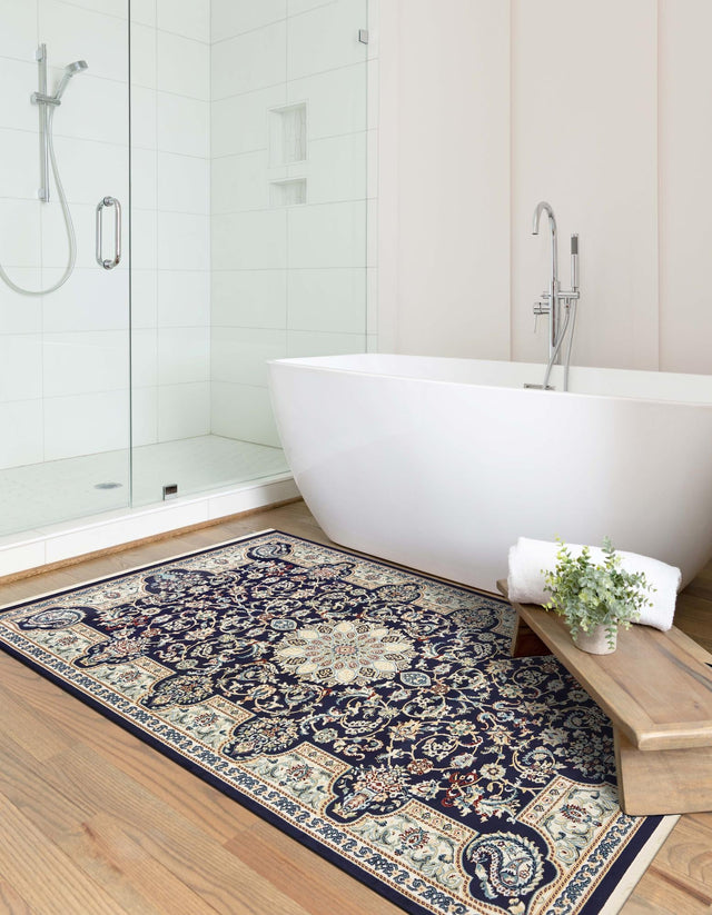 Navy Blue 3' x 5' 1 Narenj Rectangle Area Rug 85% Polypropylene & 15% Polyester Traditional Classic Carpet for Living, Dining, Bedrooms, Office for Sale at Rug Engine