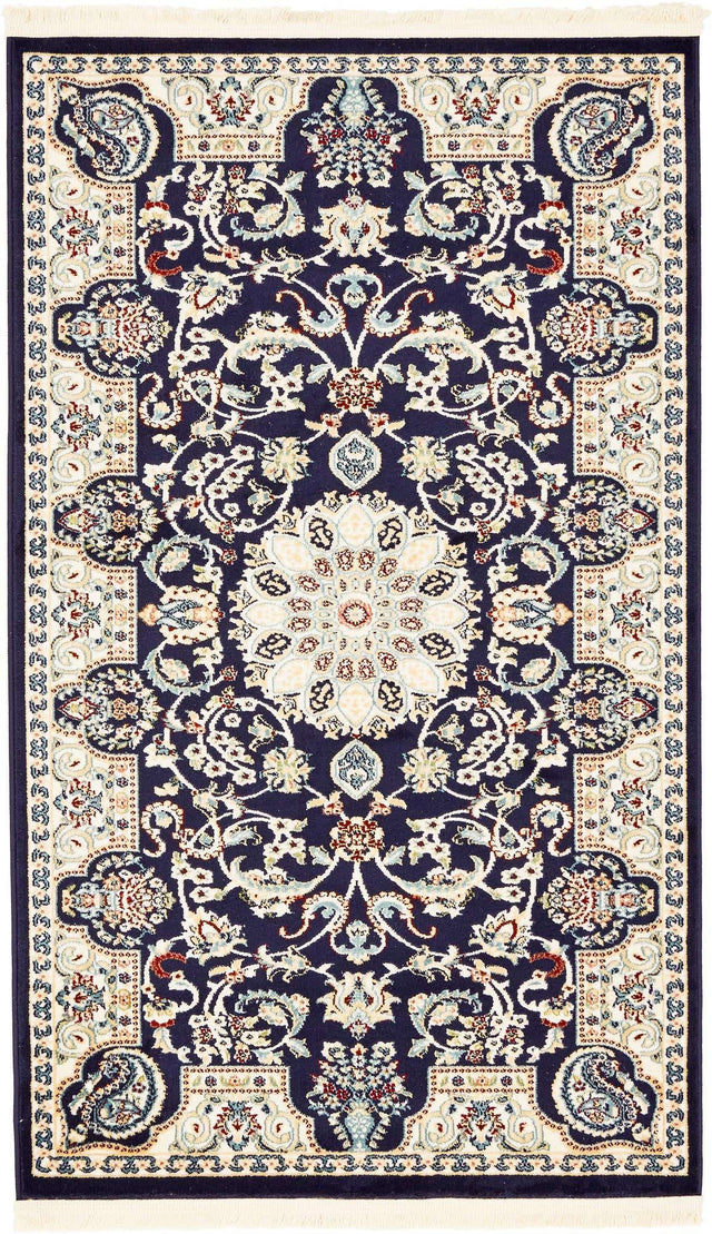 Navy Blue 3' x 5' 1 Narenj Rectangle Area Rug 85% Polypropylene & 15% Polyester Traditional Classic Carpet for Living, Dining, Bedrooms, Office for Sale at Rug Engine