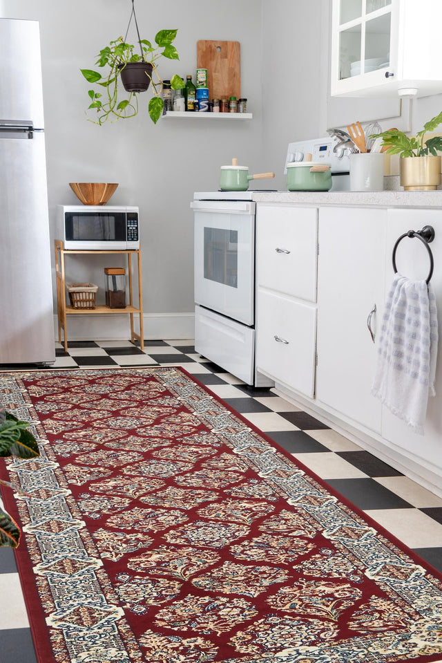 Burgundy 2' 11 x 13' 1 Narenj Runner Area Rug 85% Polypropylene & 15% Polyester Traditional Classic Carpet for Living, Dining, Bedrooms, Office for Sale at Rug Engine