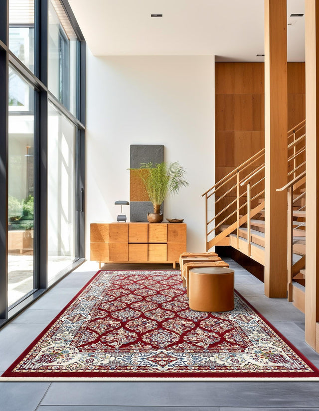 Burgundy 10' x 13' 1 Narenj Rectangle Area Rug 85% Polypropylene & 15% Polyester Traditional Classic Carpet for Living, Dining, Bedrooms, Office for Sale at Rug Engine