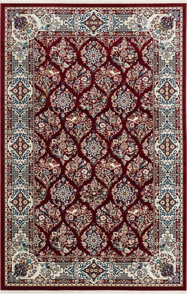 Burgundy 5' 3 x 8' Narenj Rectangle Area Rug 85% Polypropylene & 15% Polyester Traditional Classic Carpet for Living, Dining, Bedrooms, Office for Sale at Rug Engine