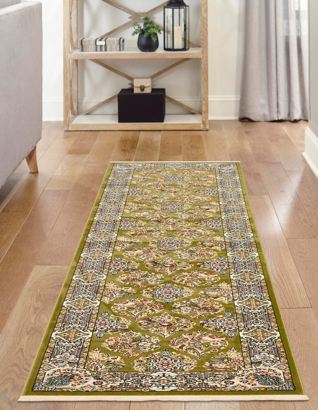 Green 3' x 13' 1 Narenj Runner Area Rug 85% Polypropylene & 15% Polyester Traditional Classic Carpet for Living, Dining, Bedrooms, Office for Sale at Rug Engine