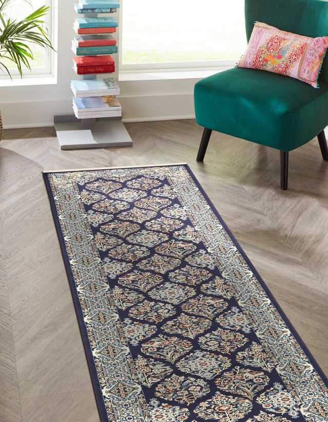 Navy Blue 2' 11 x 13' 1 Narenj Runner Area Rug 85% Polypropylene & 15% Polyester Traditional Classic Carpet for Living, Dining, Bedrooms, Office for Sale at Rug Engine