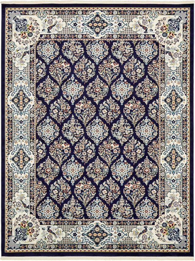 Navy Blue 7' 10 x 10' Narenj Rectangle Area Rug 85% Polypropylene & 15% Polyester Traditional Classic Carpet for Living, Dining, Bedrooms, Office for Sale at Rug Engine