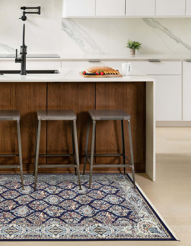 Navy Blue 3' 1 x 5' 3 Narenj Rectangle Area Rug 85% Polypropylene & 15% Polyester Traditional Classic Carpet for Living, Dining, Bedrooms, Office for Sale at Rug Engine