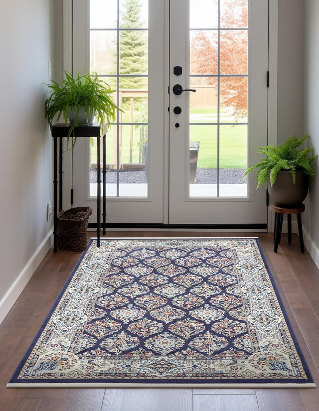 Navy Blue 5' 3 x 8' Narenj Rectangle Area Rug 85% Polypropylene & 15% Polyester Traditional Classic Carpet for Living, Dining, Bedrooms, Office for Sale at Rug Engine