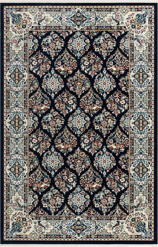 Navy Blue 5' 3 x 8' Narenj Rectangle Area Rug 85% Polypropylene & 15% Polyester Traditional Classic Carpet for Living, Dining, Bedrooms, Office for Sale at Rug Engine