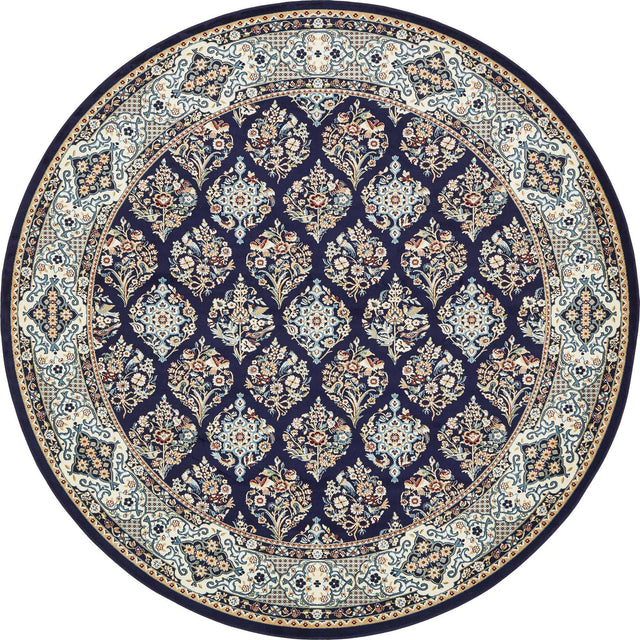 Navy Blue 10' x 10' Narenj Round Area Rug 85% Polypropylene & 15% Polyester Traditional Classic Carpet for Living, Dining, Bedrooms, Office for Sale at Rug Engine