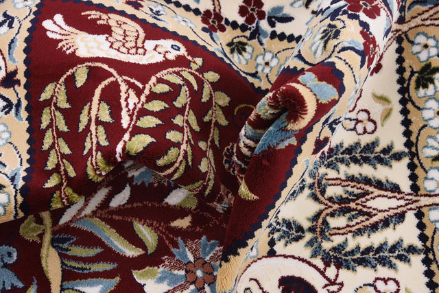 Burgundy 7' 10 x 10' Narenj Rectangle Area Rug 85% Polypropylene & 15% Polyester Traditional Classic Carpet for Living, Dining, Bedrooms, Office for Sale at Rug Engine