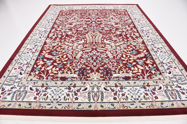 Burgundy 7' 10 x 10' Narenj Rectangle Area Rug 85% Polypropylene & 15% Polyester Traditional Classic Carpet for Living, Dining, Bedrooms, Office for Sale at Rug Engine
