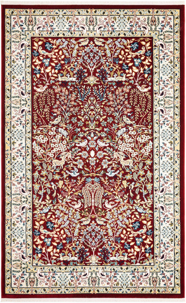 Burgundy 5' 3 x 8' Narenj Rectangle Area Rug 85% Polypropylene & 15% Polyester Traditional Classic Carpet for Living, Dining, Bedrooms, Office for Sale at Rug Engine