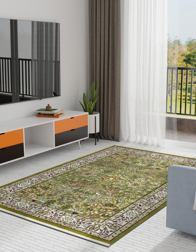 Green 5' 3 x 8' Narenj Rectangle Area Rug 85% Polypropylene & 15% Polyester Traditional Classic Carpet for Living, Dining, Bedrooms, Office for Sale at Rug Engine