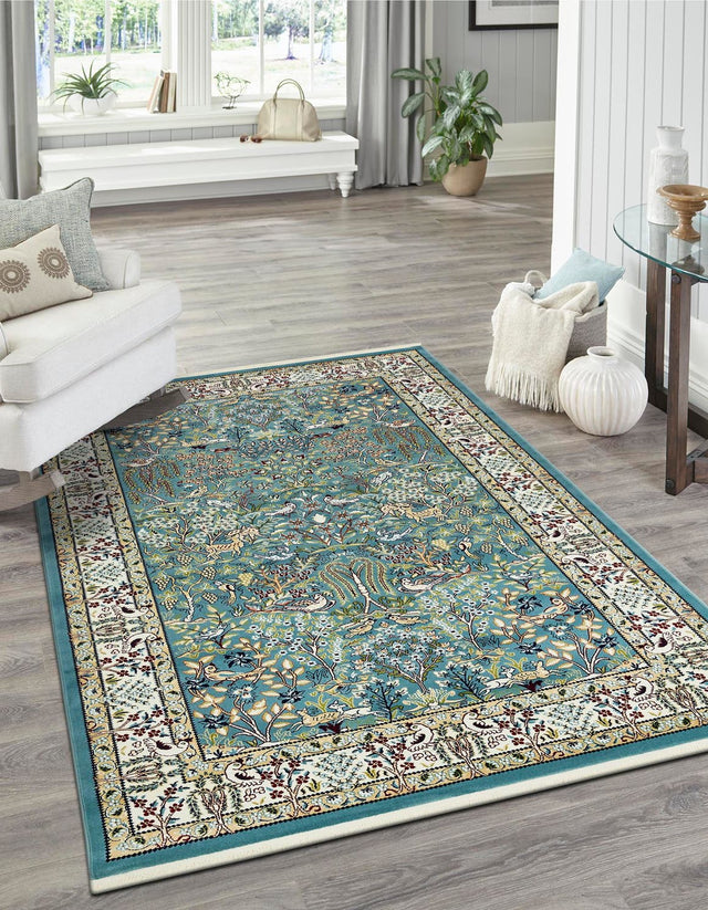 Blue 5' 3 x 8' Narenj Rectangle Area Rug 85% Polypropylene & 15% Polyester Traditional Classic Carpet for Living, Dining, Bedrooms, Office for Sale at Rug Engine