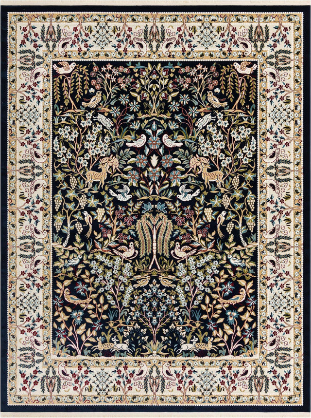 Navy Blue 7' 10 x 10' Narenj Rectangle Area Rug 85% Polypropylene & 15% Polyester Traditional Classic Carpet for Living, Dining, Bedrooms, Office for Sale at Rug Engine