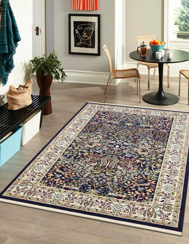 Navy Blue 3' 1 x 5' 3 Narenj Rectangle Area Rug 85% Polypropylene & 15% Polyester Traditional Classic Carpet for Living, Dining, Bedrooms, Office for Sale at Rug Engine