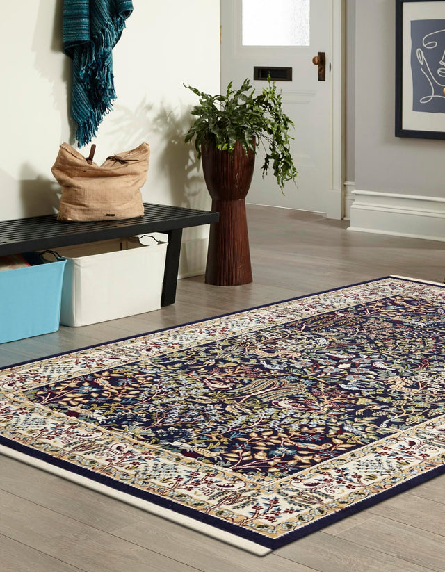 Navy Blue 5' 3 x 8' Narenj Rectangle Area Rug 85% Polypropylene & 15% Polyester Traditional Classic Carpet for Living, Dining, Bedrooms, Office for Sale at Rug Engine