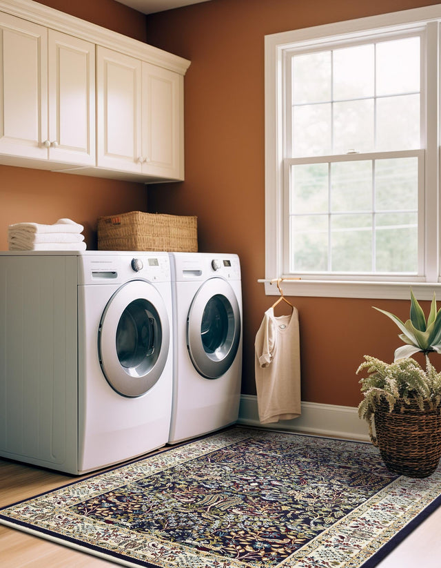 Navy Blue 3' 1 x 5' 3 Narenj Rectangle Area Rug 85% Polypropylene & 15% Polyester Traditional Classic Carpet for Living, Dining, Bedrooms, Office for Sale at Rug Engine