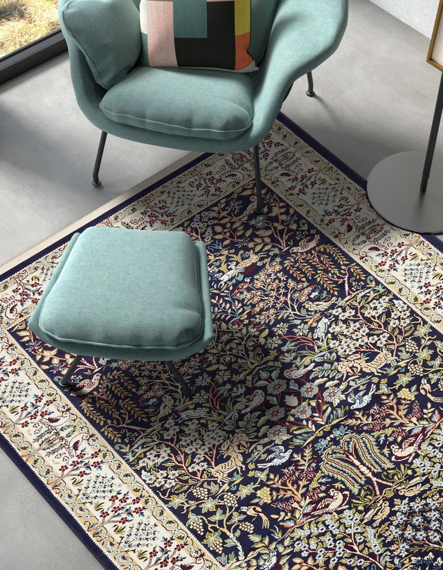 Navy Blue 3' 1 x 5' 3 Narenj Rectangle Area Rug 85% Polypropylene & 15% Polyester Traditional Classic Carpet for Living, Dining, Bedrooms, Office for Sale at Rug Engine