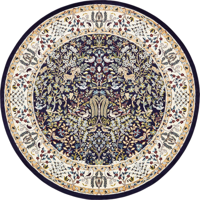 Navy Blue 10' x 10' Narenj Round Area Rug 85% Polypropylene & 15% Polyester Traditional Classic Carpet for Living, Dining, Bedrooms, Office for Sale at Rug Engine