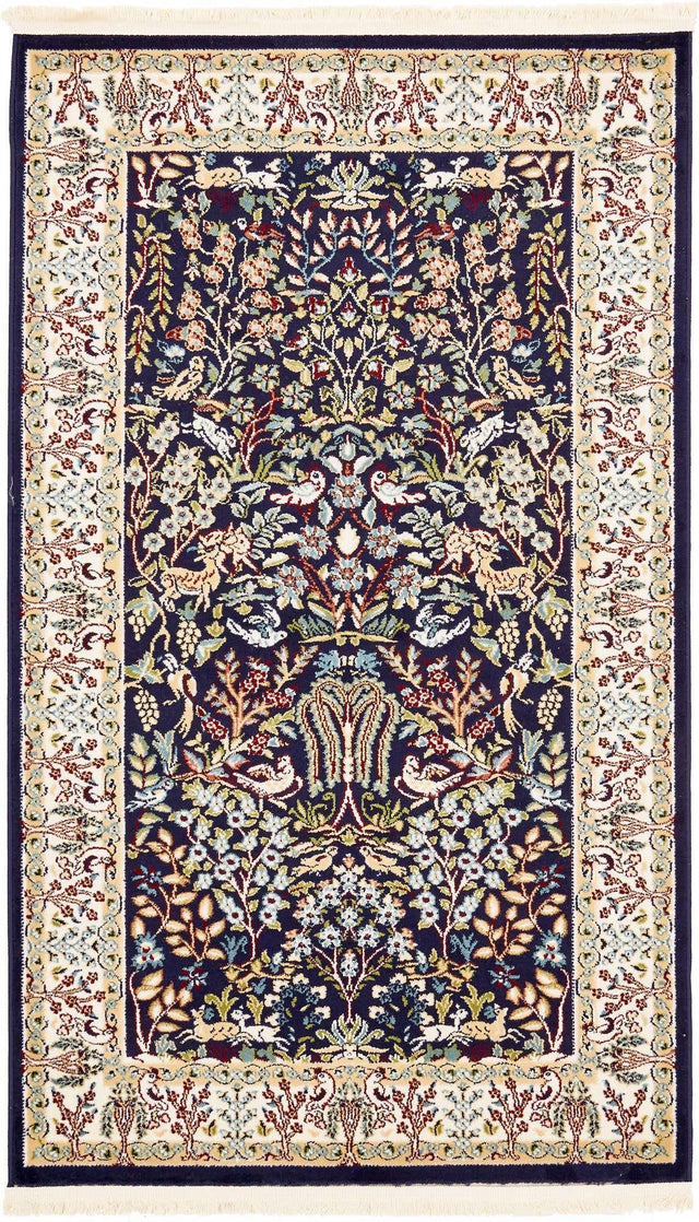 Navy Blue 3' 1 x 5' 3 Narenj Rectangle Area Rug 85% Polypropylene & 15% Polyester Traditional Classic Carpet for Living, Dining, Bedrooms, Office for Sale at Rug Engine